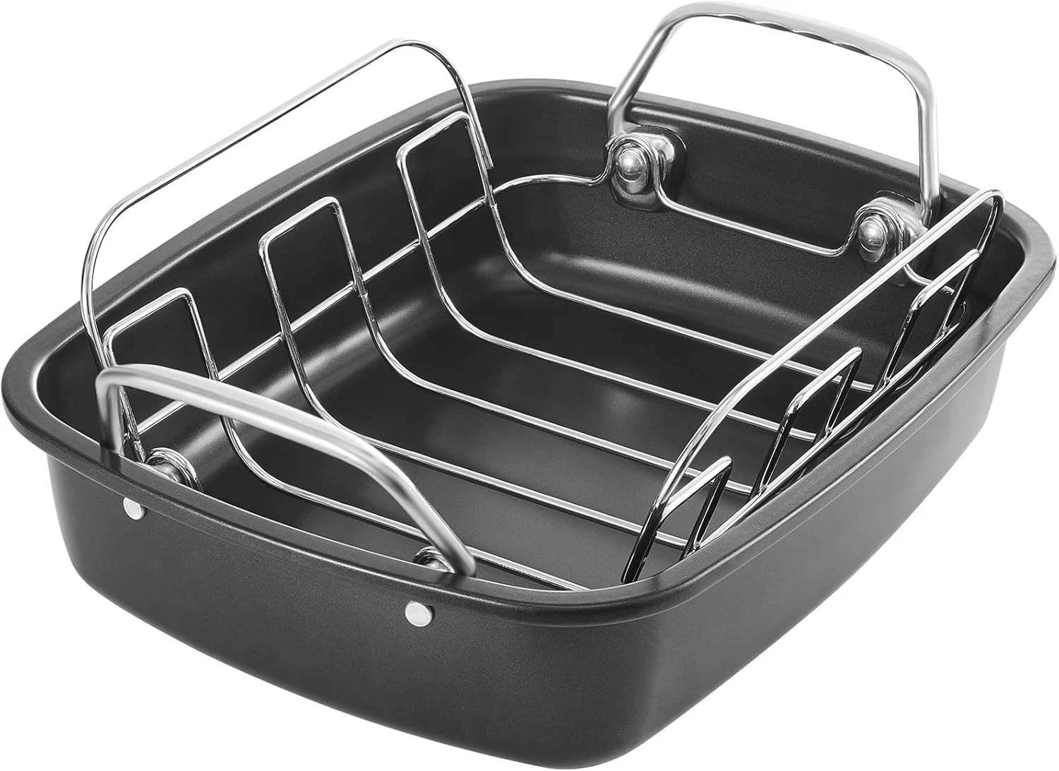 KITESSENSU Nonstick Turkey Roasting Pan with Rack 17 x 14 inch - Large Gray