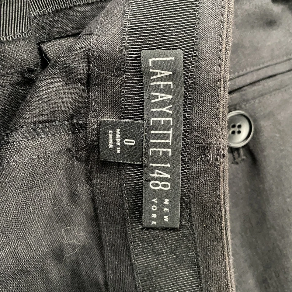Pantalones Cortos Lafayette 148 Mujer 0 Negro Lino Cinturón Plisado Tiro Alto Clásico Preppy Foto 4 de 4