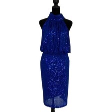 Eliza J Sequinned Dress Womens Small Sleeveless High Neck Cocktail Cobalt