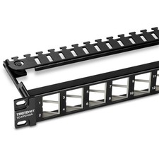 TRENDnet 24-Port Patch Panel 1U Cat6a Cat6 Cat5e STP Shielded Rackmount Black