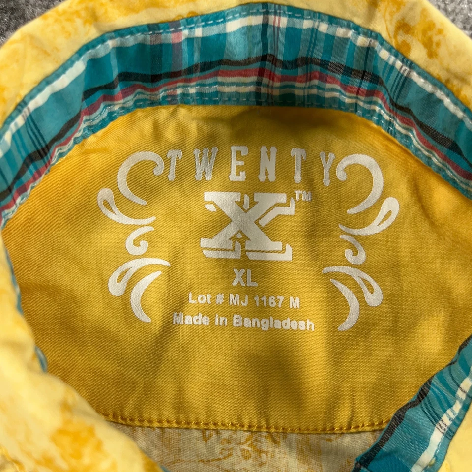 Camisa Wrangler Twenty X Western Para Hombres XL Amarilla Floral Perla A Presión Manga Larga 20X Foto 4 de 4