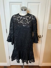 Valentino Black Floral Lace Mini Dress W/ Flounce Sleeves, Size 46 | 10, NWT!