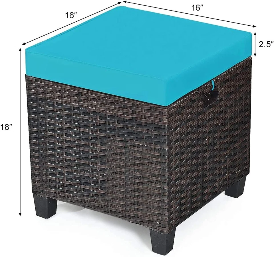 2-Piece Rattan Patio Ottoman, All Weather Wicker Ottoman W/Removable Cushion & S - Image 3 of 4