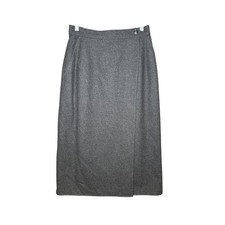 Vintage Gray Wool Blend Wrap Midi Skirt Dark Academia Minimalist Lined Pencil