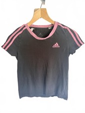 Adidas Girls Black & Pink 3 Stripe Sports T-Shirt Age 9-10 Years