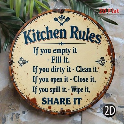 Kitchen Rules Floral Metal Sign Vintage Farmhouse Kitchen Home Decoration