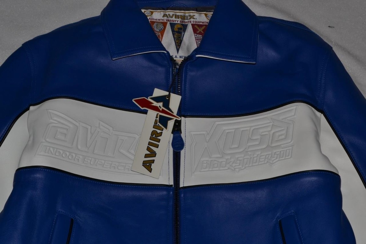 AUTHENTIC MENS Avirex SUPER SPIDER RACER JACKET BLUE BRAND NEW ALL