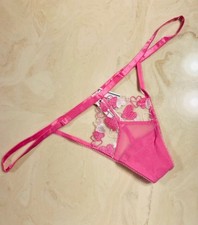 VICTORIA S SECRET PINK Wink V-String Sweetheart Embroidery in Pink Tulip L