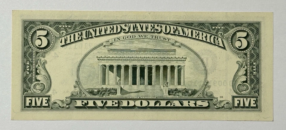 Series 1995 Old $5 Dollar Bill ~ CLEVELAND OHIO ~ Serial # D 00910110 A - Image 2 of 2