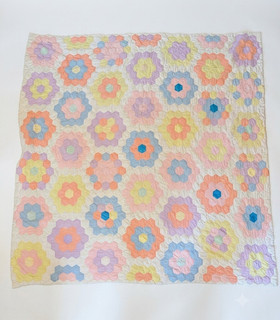 Vintage Quilted Patchwork Quilt Multicolor Floral Cotton 46x46 Square