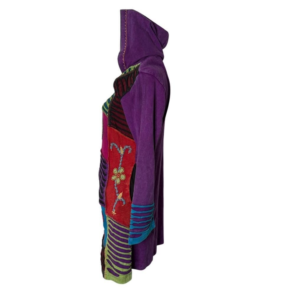 BOHO Patchwork Long Tunic Hoodie Jacket Size M Hi… - image 7