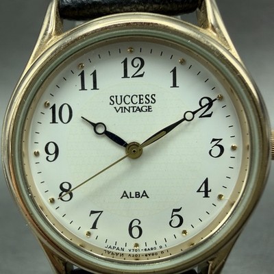 Seiko Alba Success Watch Men 30mm White Dial Gold Tone V701-6A50