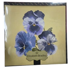 Elizabeth Bradley English Tapestry Kit Pansies Victorian Cross Stitch Cream Back