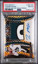 2023 NFL Select Tanner McKee Gold RC Auto 9/10 Jumbo Swatch PSA 8 #JRSTMC