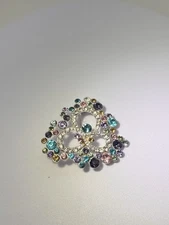 Vintage Napier Rainbow Crystal Brooch Tri-Leaf Floral Design Colorful Rhinestone