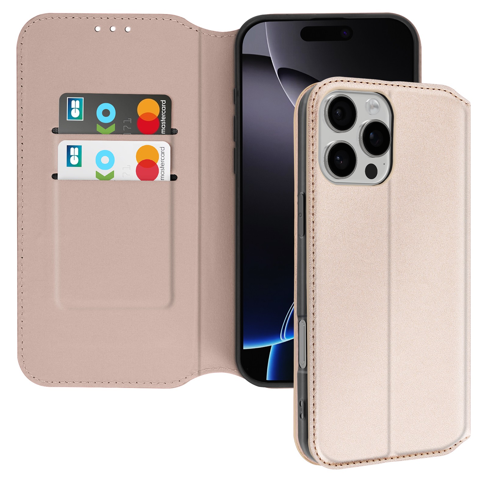 Étui portefeuille iPhone 16 Pro Avizar Classic doré avec clapet magnétique