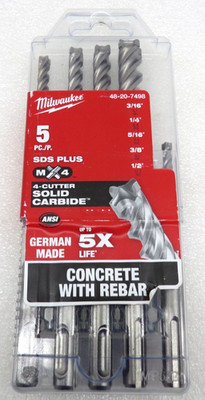 Milwaukee 48-20-7498 5 Piece SDS Plus MX4 Carbide Bits Concrete with Rebar