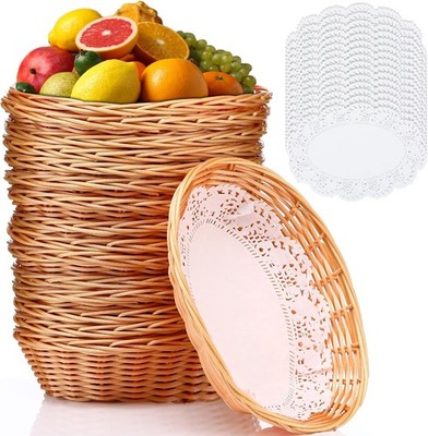 16 Pcs Oval Small Plastic Wicker Bread Basket 2.36 x 9 x 6.7 Inch Woven Food