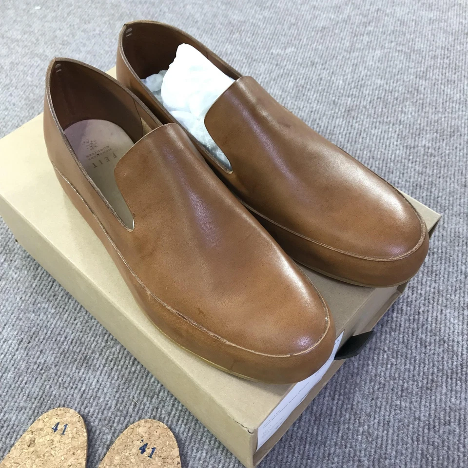 FEIT Shoes Womens Size 11 Tan Semi Cordovan Hand Sewn Slipper Rubber Leather 41 - Image 3 of 4