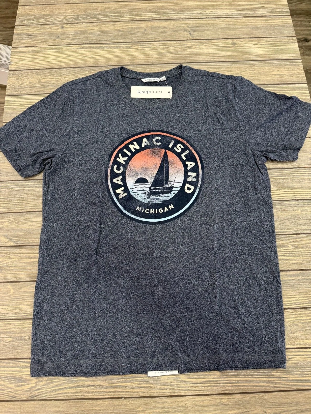 Mackinac Island Michigan Graphic T-Shirt Heather Navy Mens Large Camp David