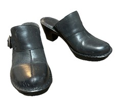Born Slip On Sz 8M Black Slides Mules Leather Heels Shoes Womens