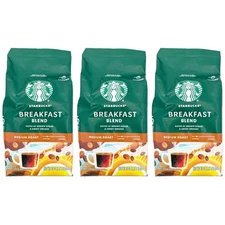 Starbucks Ground Medium Roast Coffee Breakfast Blend 100% Arabica 18oz Lot of 3