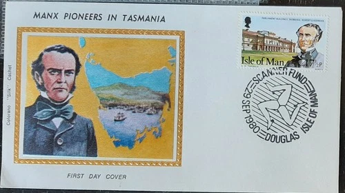 z(ISM-227) ISLE OF MAN 1980 FDC Colorano "silk" Cover MAX PIONEERS IN TASMANIA