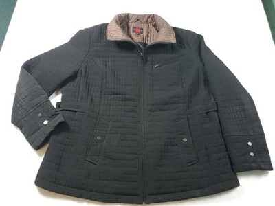 Gallery Women's Quilted Black Jacket Pockets Beige Lined Coat 1X