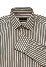 ETON Contemporary Fit Mens Dress Shirt-Black Label-XL 17 1/2 -Stripe-Brown/White