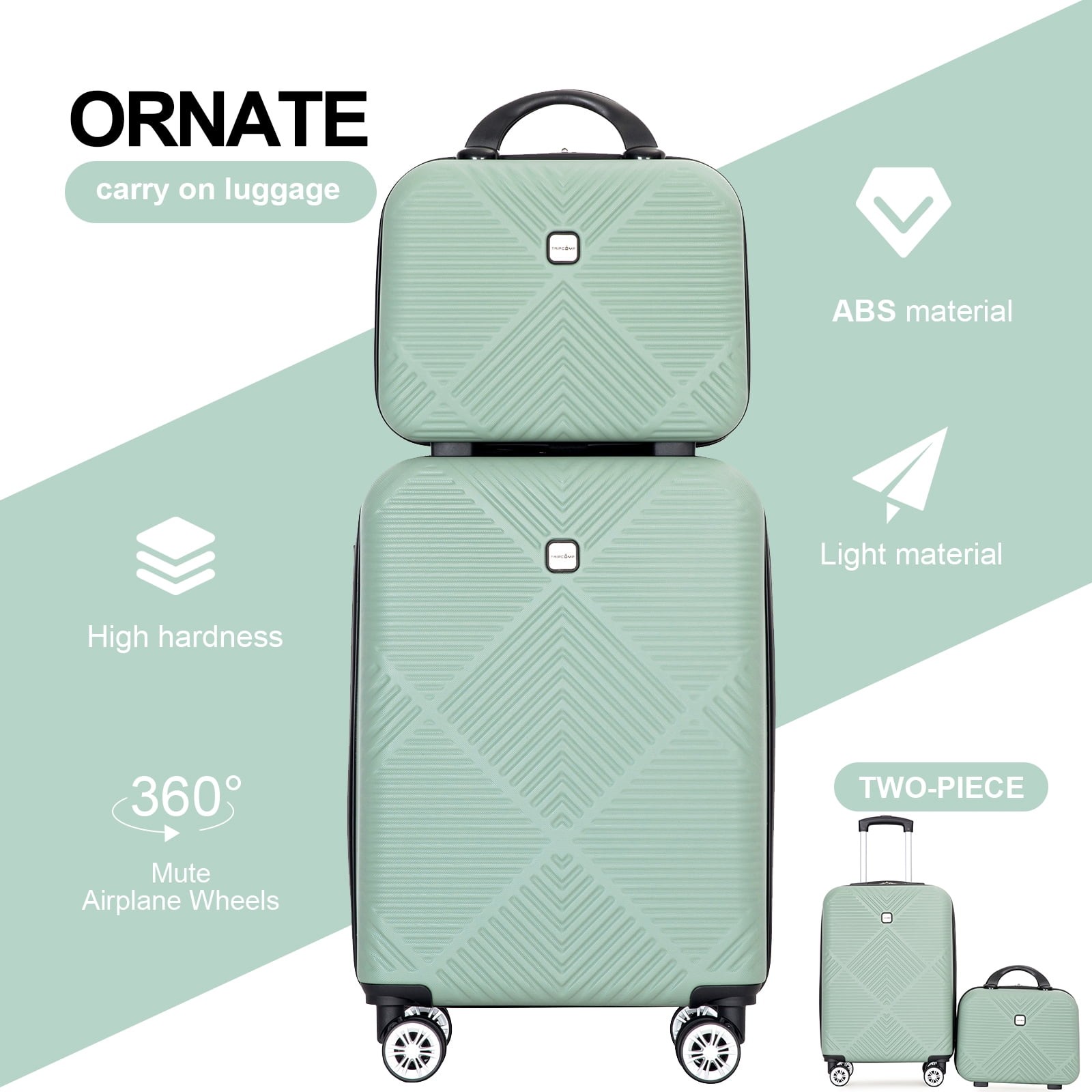 2 Piece Luggage Set Hardside Spinner Wheels Lightweight Carry On Suitcase Olive