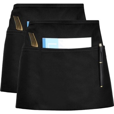 Kellnerschürze Schwarz 2 Stück 50x32,5cm mit 3 Taschen Unisex für Cafe Küche Bar