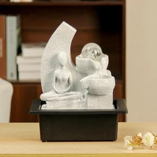 Tabletop Water Fountain with LED Spinning Ball Resin Decor Indoor Home Office