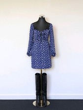 ASOS Blue Floral Tie bust Cut Out Mini Dress Long Puff Sleeve Boho Summer Party