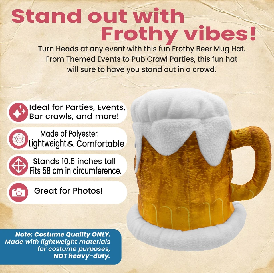 Nicky Bigs Novedades Taza de Cerveza Sombrero Divertido Espuma Cerveza Stein Disfraz Prendas para la cabeza Peluche Foto 2 de 4