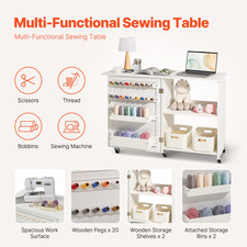 Folding Sewing Table, White