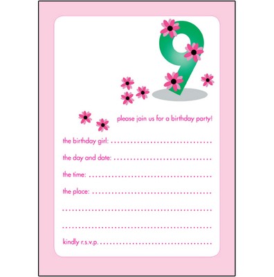 10 Childrens Birthday Party Invitations, 9 Years Old Girl - CUTE