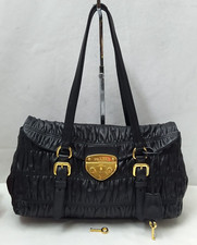 Prada Black Gaufre Nappa Leather Push Lock Double Handle Satchel Shoulder Bag