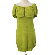 Gianni Bini Sleeveless Off Shoulder Sweater Dress Studded Lime Green Knit Size L