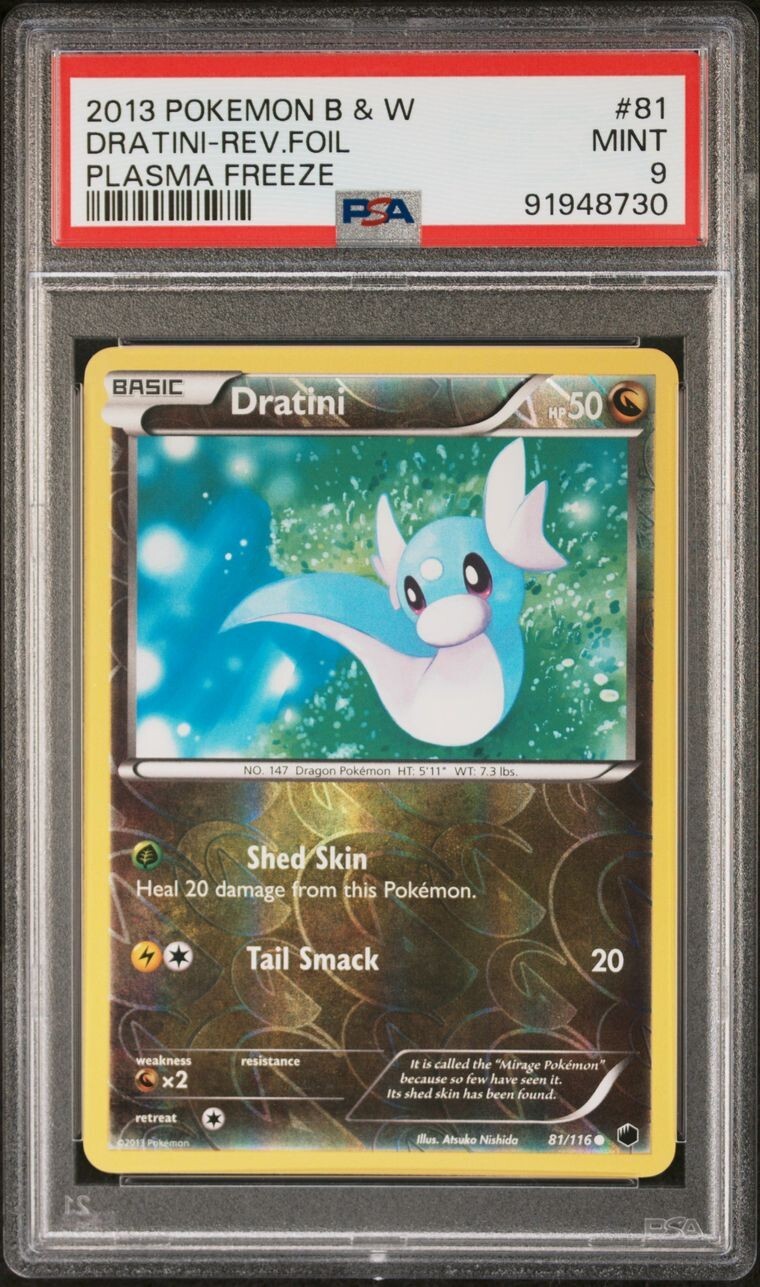 PSA 9 Mint Pokemon 2013 Black & White Plasma Freeze #81 Dratini Reverse Foil