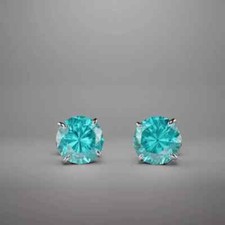 2Ct Round Cut Lab-Created Aquamarine Women's Stud Earring 14K White Gold Plated