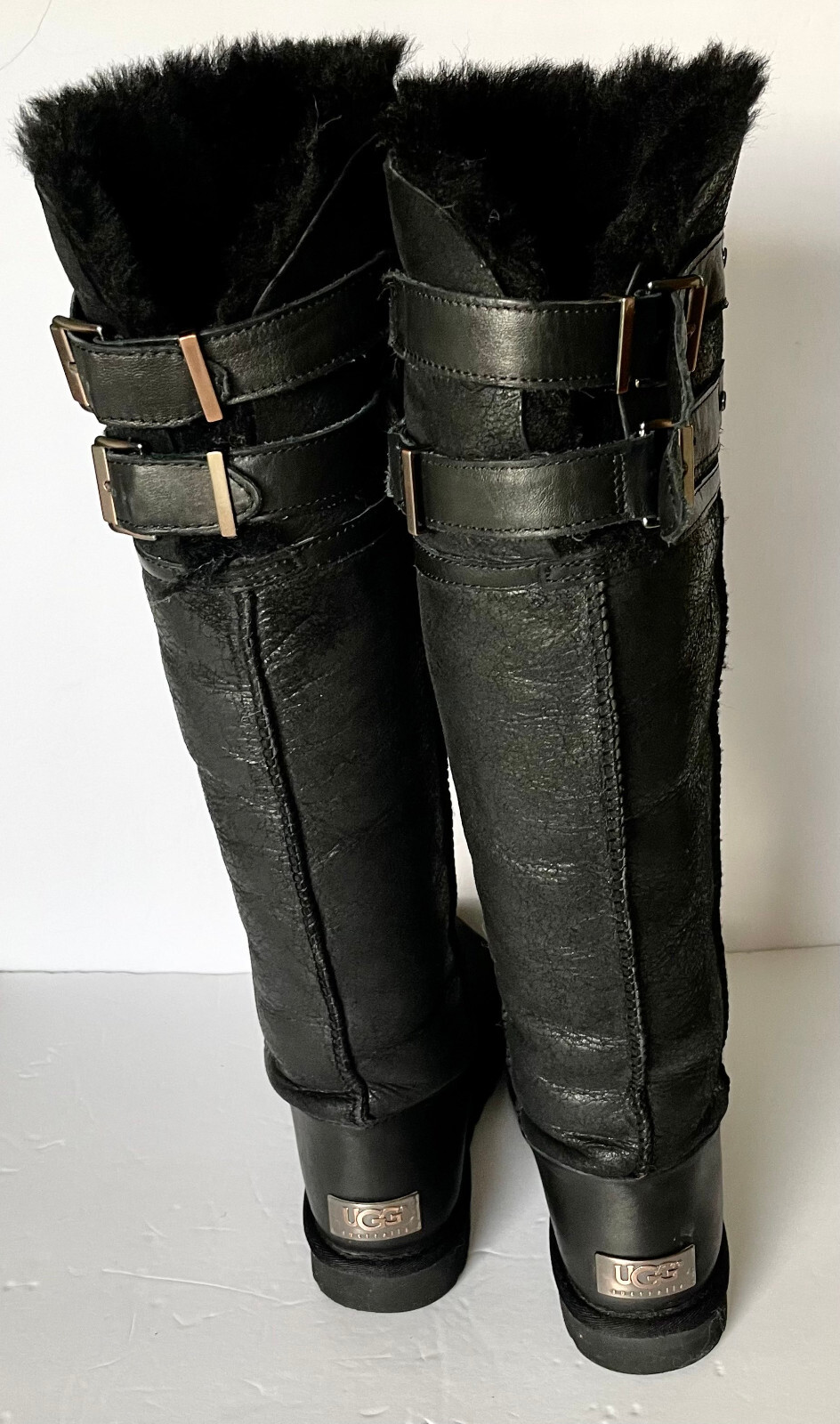 UGG DEVANDRA BLACK LEATHER BOMBER OVER THE KNEE WOMEN BOOTS SIZE US 5 image 4
