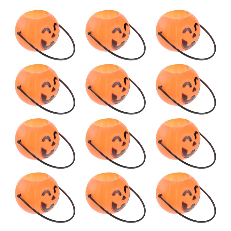 12 Pcs Plastic Pumpkins Small Halloween Candy Bulk Mini Bucket