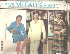 MCCALLS Carefree 5368 MEN'S SIZE L ROBE & PAJAMAS SEWING PATTERN ©1976