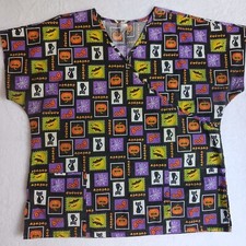Nick  Sarah Halloween Scrub Top Womens 2X Black Purple Pumpkins Bats Spiders