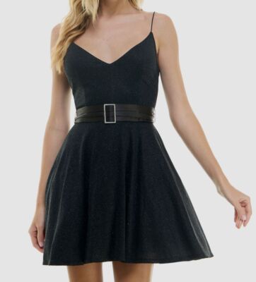 City Studios Women's Black Glittered Belted Fit & Flare Dress Juniors Size  11/12 | eBay