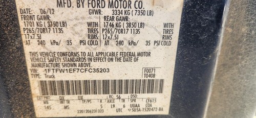 Used Center High Mount Stop Light fits: 2012 Ford F150 PICKUP  Grade A - Zdjęcie 7 z 9