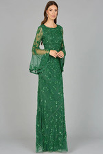 High Neck Trumpet Sleeve Mermaid Ball Dress with Floral Veil Party Evening Gown