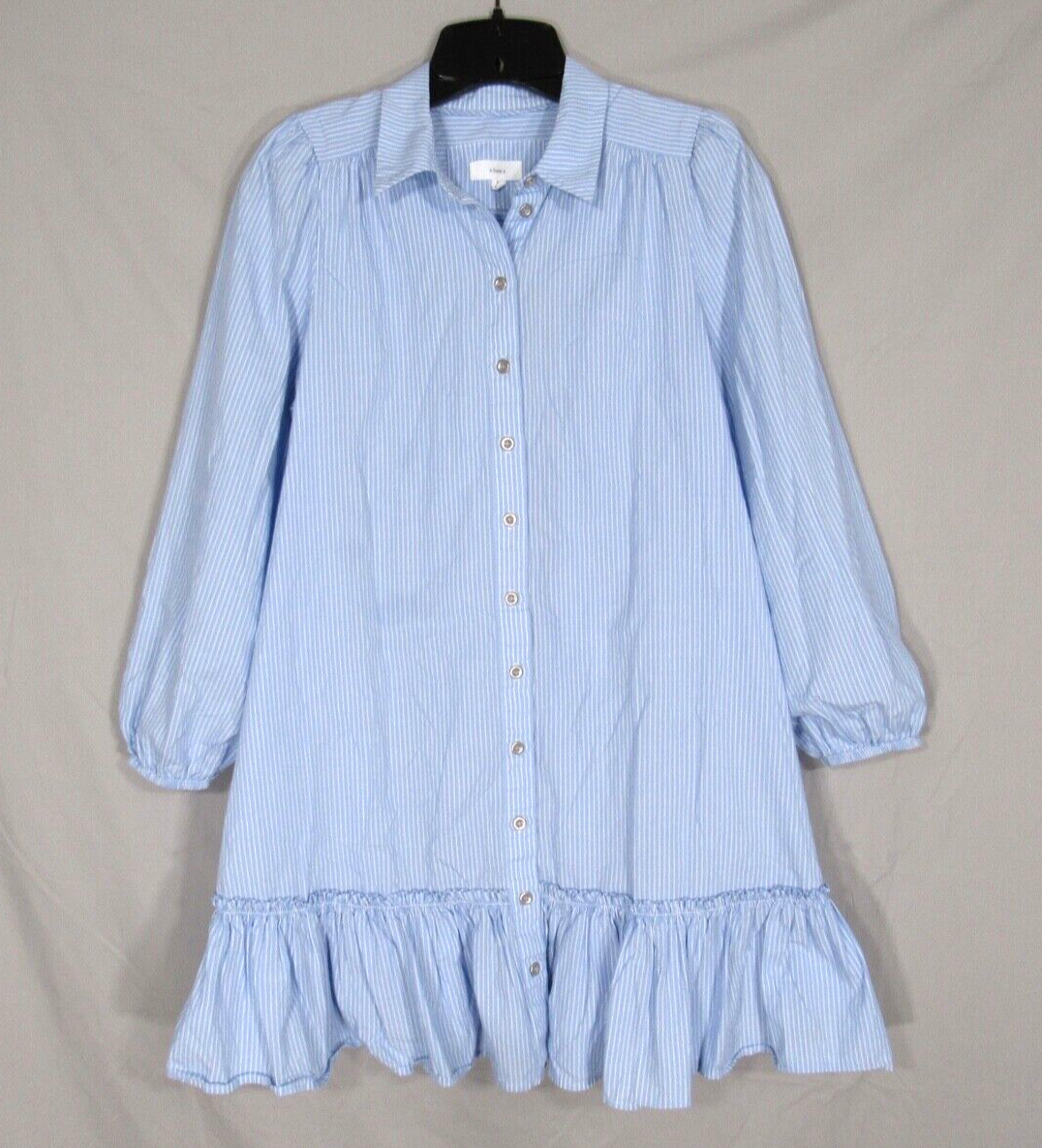 A LOVES A Blue/White STRIPED Twill BUTTON-UP Ruffled DROP WAIST Shirt Dress XS