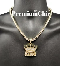 ICED Crowned King Pendant Necklace with Rope or Tennis Chain Plated CZ Jewelry