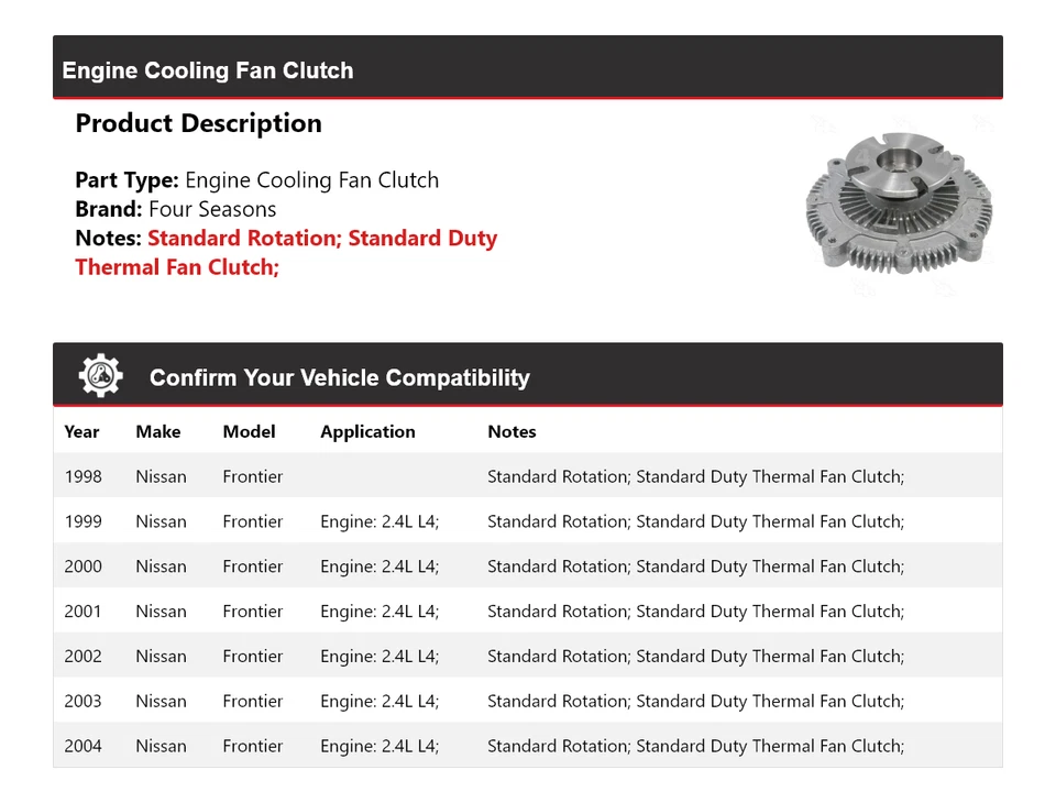 Embrague ventilador refrigeración motor Nissan Frontier 1998-2004 4 estaciones 1999 2000 2001 Foto 2 de 4
